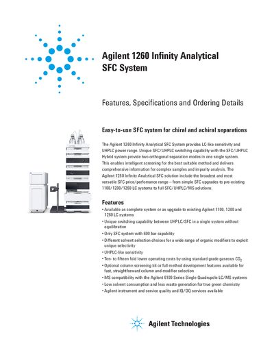 Agilent 1260 Infinity Analytical SFC System Data Sheet - cover page