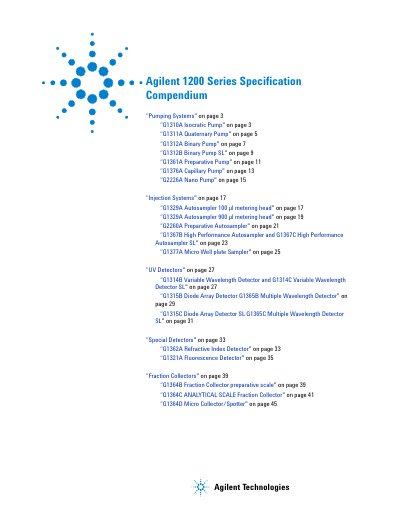 Agilent 1200 Series Pumping Systems Specification Compendium - cover page