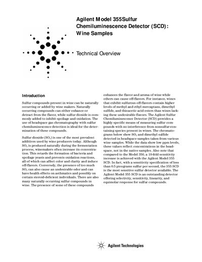 Agilent Model 355 Sulfur Chemiluminescence Detector Wine Samples Manual - cover page