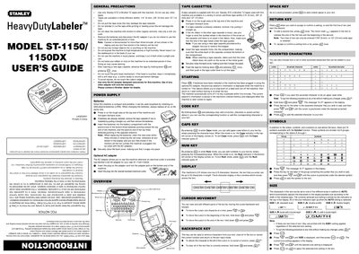 Stanley ST-1150/1150DX Heavy Duty Labeler User's Guide - cover page