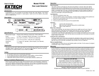 Extech FG100 Gas Leak Detector User's Guide