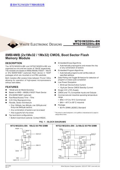White Electronic Designs W7G1M32SVx-BN/W7G21M32SVx-BN Flash Memory Module Datasheet - cover page