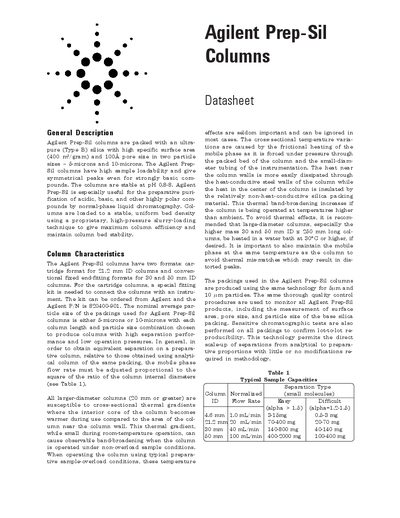 Agilent Prep-Sil Columns Datasheet - cover page