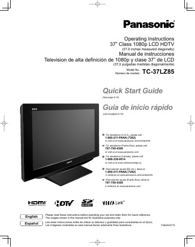 Panasonic TC-37LZ85 37" LCD HDTV Operating Instructions - cover page