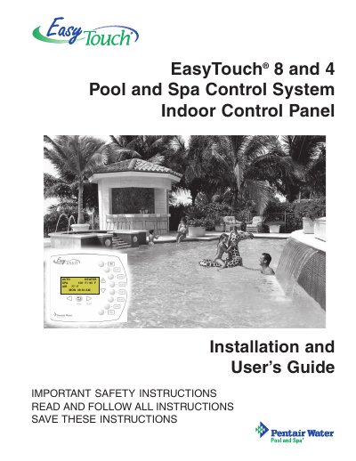 Pentair EasyTouch 8/4 Indoor Control Panel Installation User Guide - cover page