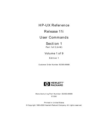 HP-UX Release 11i User Commands Reference - cover page