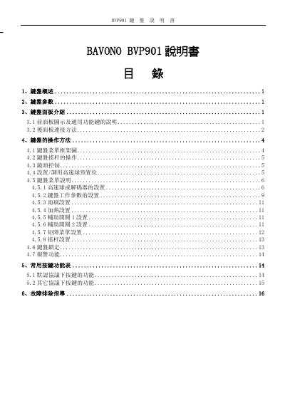 BAVONO BVP901 Keyboard User Manual