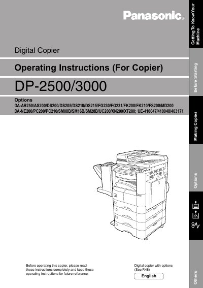 Panasonic DP-2500/3000 Digital Copier Operating Instructions - cover page