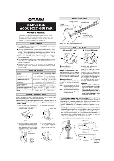 Yamaha CGX-111SC/CGX-171CC Electric-Acoustic Guitar Owner's Manual - cover page