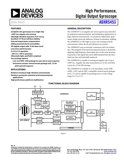 Analog Devices ADXRS453 Gyroscope Data Sheet - cover page