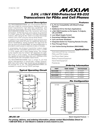 Maxim MAX3388E/MAX3389E RS-232 Transceiver Datasheet
