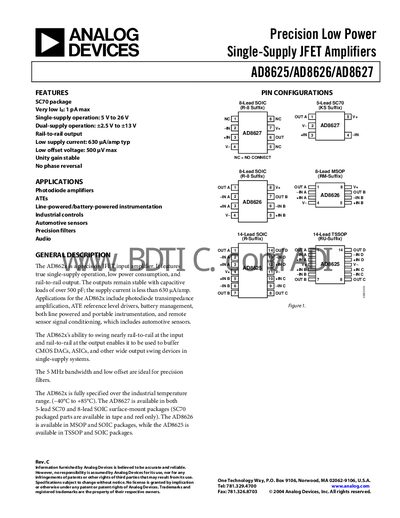 Analog Devices AD8625/AD8626/AD8627 Datasheet - cover page