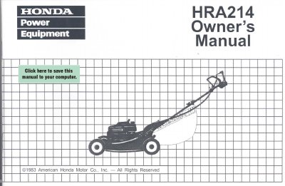 Honda HRA214 Rotary Mower User Manual - cover page