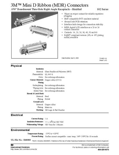 3M 102 Series Connector Datasheet - cover page