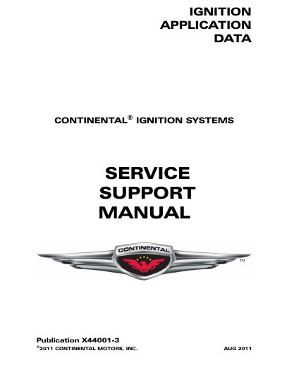 Continental Motors Ignition Systems Service Support Manual X44001-3 - cover page