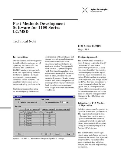 Agilent 1100 Series LC/MSD Technical Note - cover page