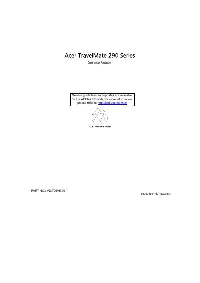 Acer TravelMate 290 Series Service Guide - cover page