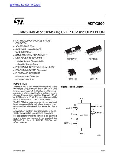 STMicroelectronics M27C800 EPROM Datasheet - cover page