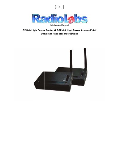 RadioLabs O2Link RL54GXP and O2Point O2POINT Universal Repeater Instructions - cover page