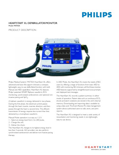 Philips M4735A HeartStart XL Defibrillator/Monitor User Manual - cover page