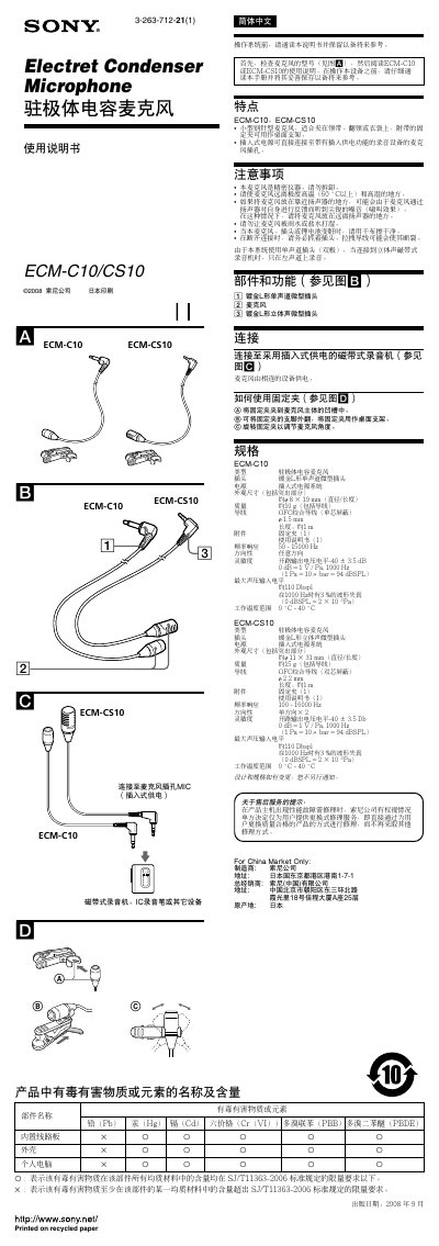 Sony ECM-C10/CS10 Electret Condenser Microphone User Manual - cover page