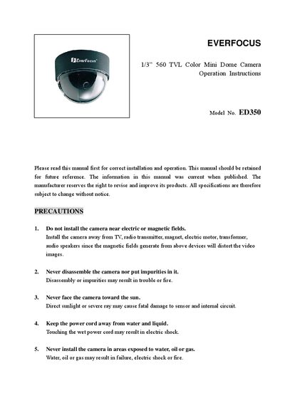 EverFocus ED350 Mini Dome Camera Operation Instructions - cover page