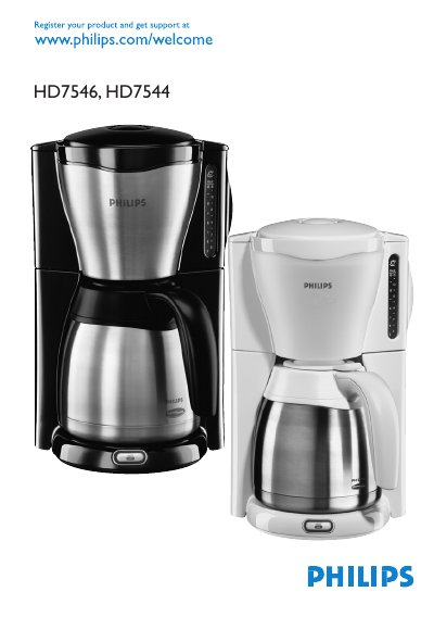 Philips HD7546 HD7544 Coffee Maker User Manual
