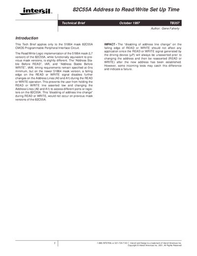 Intersil 82C55A Address to Read/Write Set Up Time Technical Brief - cover page