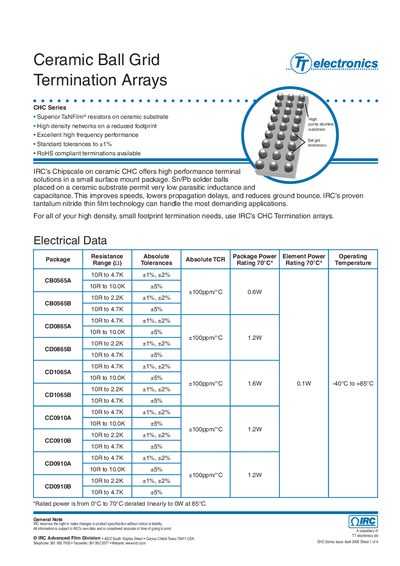 IRC CHC Series Ceramic Ball Grid Termination Arrays Datasheet - cover page