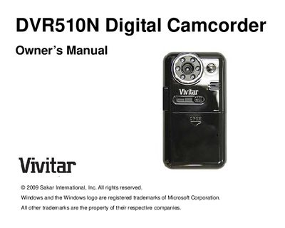 Vivitar DVR510N Digital Camcorder User Manual - cover page
