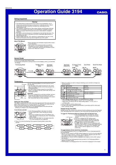 Casio 3194MA0905-EB Watch Operation Guide - cover page