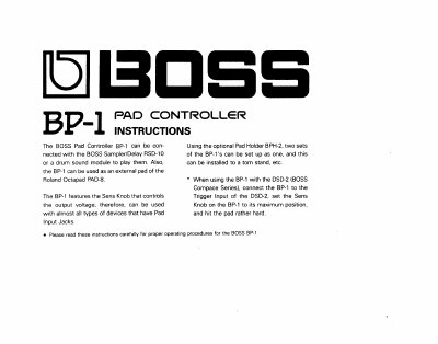 Roland BP-1 Pad Controller Instructions - cover page
