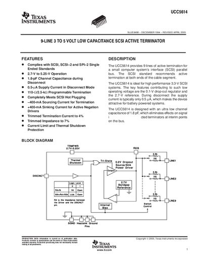 Texas Instruments UCC5614 SCSI Terminator Data Sheet - cover page