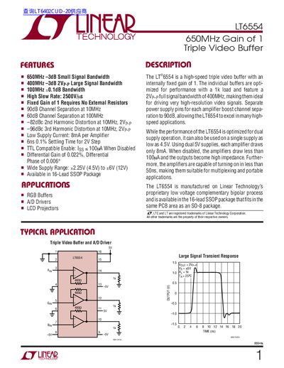 Linear Technology LT6554 Triple Video Buffer Datasheet