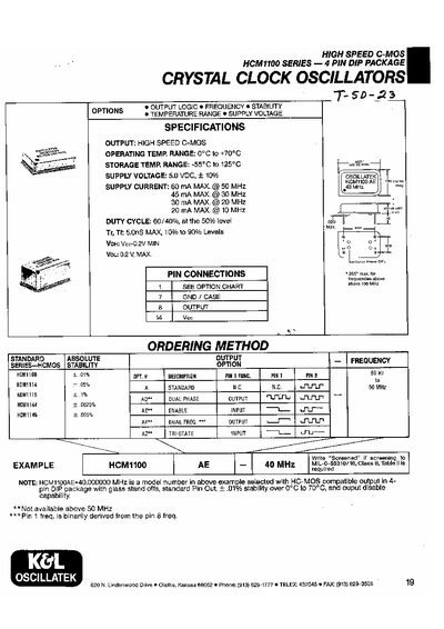 JRC HCM1100 Series Crystal Clock Oscillators Datasheet - cover page