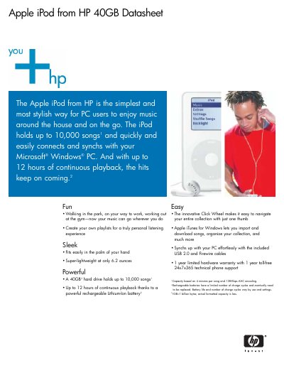Hewlett-Packard iPod 40GB Datasheet - cover page