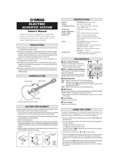 Yamaha System-55TA Electric-Acoustic Guitar Owner's Manual - cover page