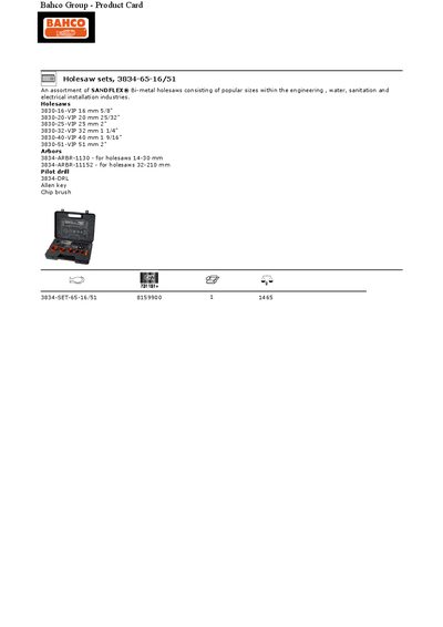 Bahco 3834-65-16/51 Product Card - cover page