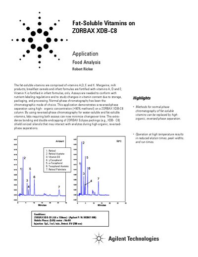 Agilent ZORBAX XDB-C8 Fat-Soluble Vitamins Application Note - cover page