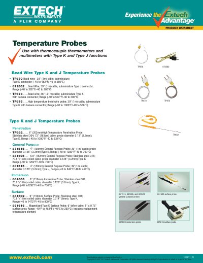EXTECH Temperature Probes Product Catalog - cover page