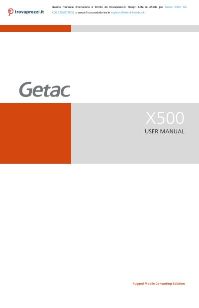 Getac X500 Rugged Mobile Computer User Manual - cover page