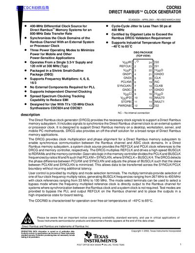 Texas Instruments CDCR83 Direct Rambus Clock Generator Datasheet - cover page