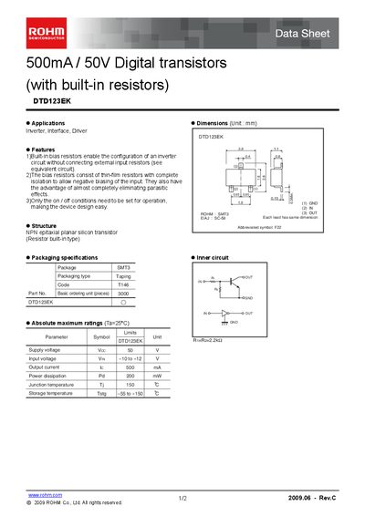 ROHM DTD123EK Datasheet - cover page