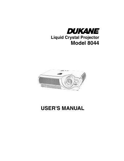 Dukane Model 8044 Liquid Crystal Projector User's Manual - cover page