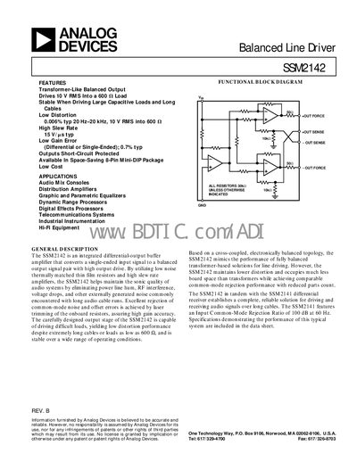 Analog Devices SSM2142 Datasheet - cover page