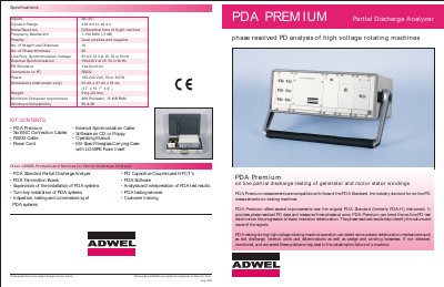 ADWEL PDA PREMIUM Partial Discharge Analyzer Specifications - cover page