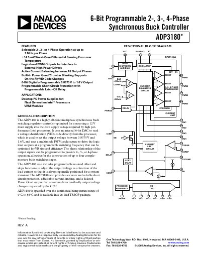Analog Devices ADP3180 6-Bit Programmable Synchronous Buck Controller Datasheet - cover page