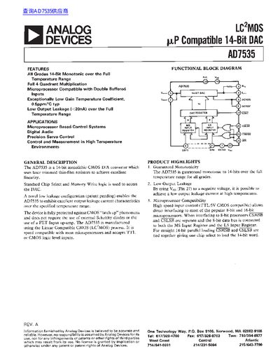 Analog Devices AD7535 Datasheet - cover page