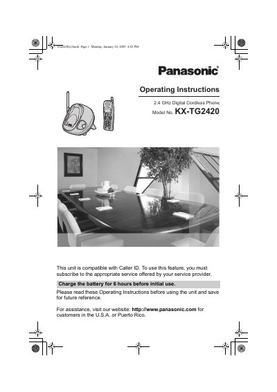 Panasonic KX-TG2420 Digital Cordless Phone Operating Instructions