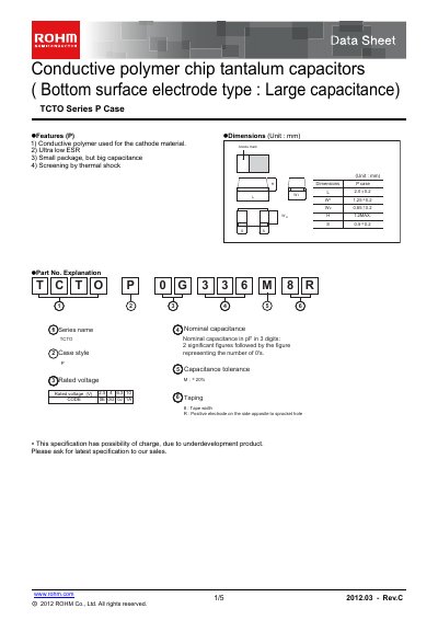 ROHM TCTO Series P Case Data Sheet - cover page